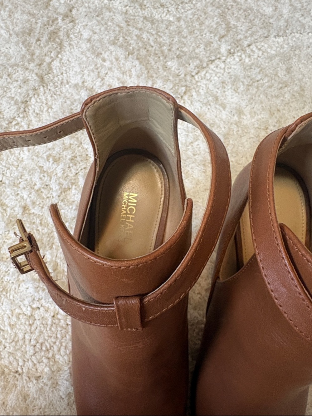 Michael Kors Tan Brown Peep-Toe Ankle Booties with Buckle - Picture 3 of 6